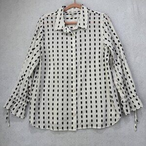 Garnet Hill Shirt Womens Large White Black Embroidered Organic Cotton Boho Top